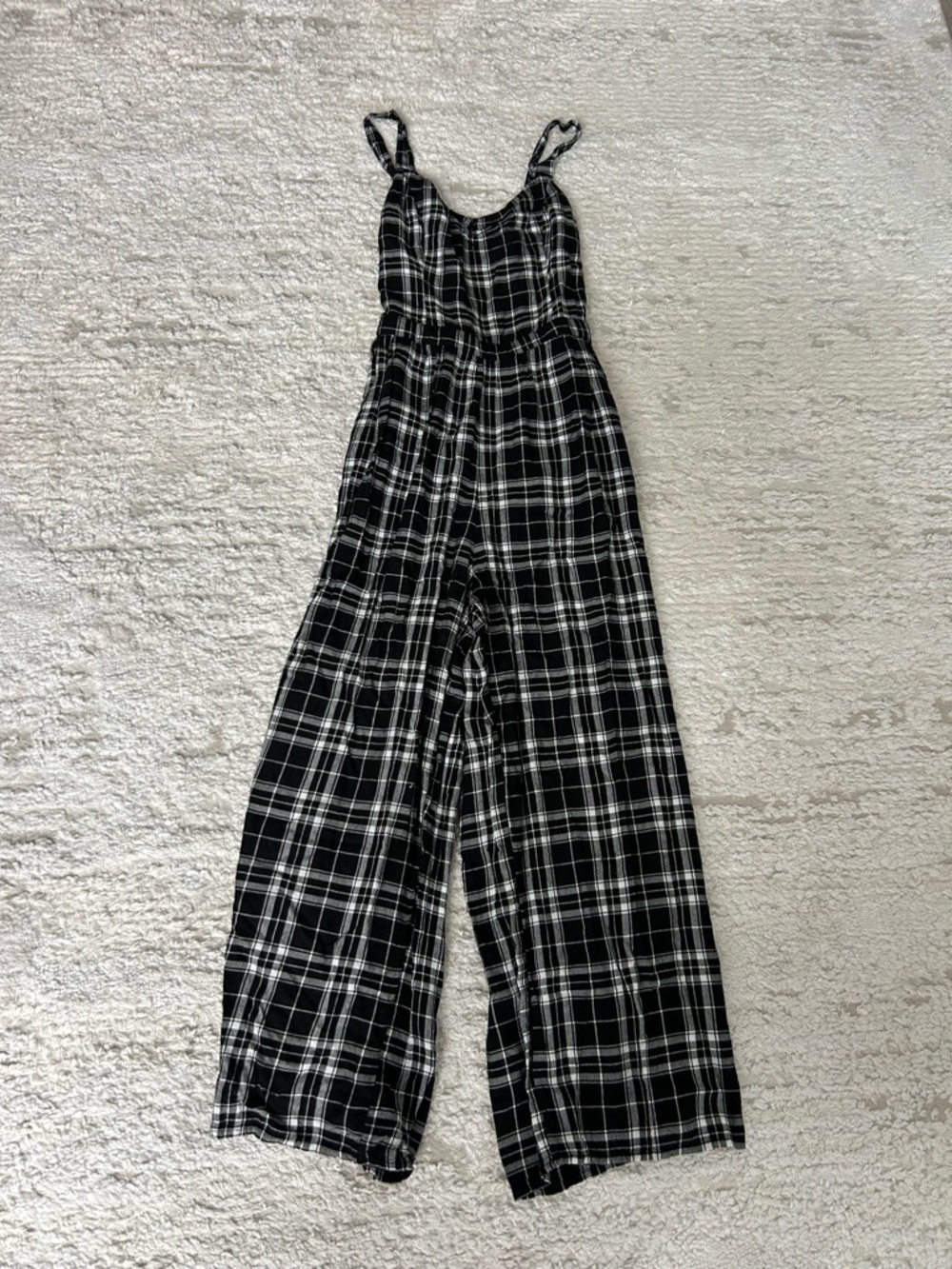 Black & White Plaid Wide-Leg Hollister Jumpsuit